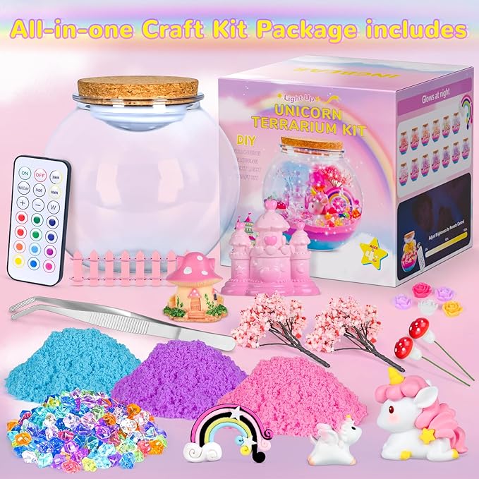 Ingbear Unicorn Terrarium Kit for Kids, Arts and Crafts for Kids Age 4-6 Sand Toys for Girls Ages 4-8 5-7 9 10 Year Old Birthday Christmas Gifts