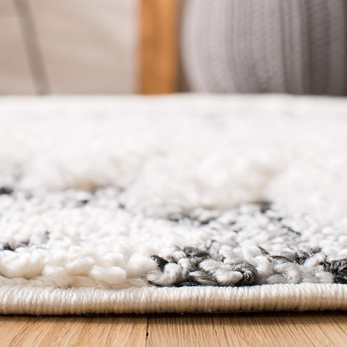SAFAVIEH Moroccan Tassel Shag Collection Accent Rug - 4' x 6', Ivory & Grey, Boho Design, Non-Shedding & Easy Care, 2-inch Thick Ideal for High Traffic Areas in Foyer, Living Room, Bedroom (MTS652F)