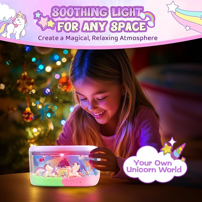 Unicorn Terrarium Kit Gifts for Kids - DIY Night Light Up with Remote - Unicorn Toys for Girls Ages 4 5 6 7 8 9 10 11 12 + Year Old Fun Easter Birthday Sand Arts and Crafts for Kids