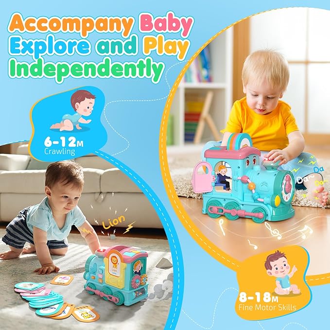Hot Bee Talking Flash Cards for Toddlers,Learning Toys for 1 2 3 4 5 6 Year Old Boys,Montessori Toys,24-in-1 Multi Musical Train withTalking Flash Cards,Crawling,Learning, Motor Skills