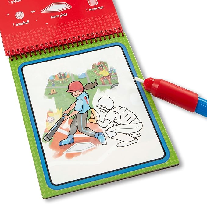 Melissa & Doug On The Go Water Wow! Reusable Water-Reveal Coloring Activity Pad – Sports - Party Favors, Stocking Stuffers, Travel Toys For Toddlers, Mess Free Coloring Books For Kids Ages 3+