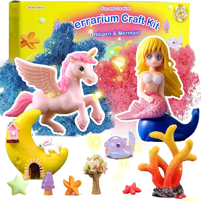 Buy 1 Get 2, Unicorn Terrarium Kit, Mermaid kit for Girls, Arts Craft Kit, Light Up Terrarium DIY Project, Toy for Ages 4-12 Kids, Remote Control LED