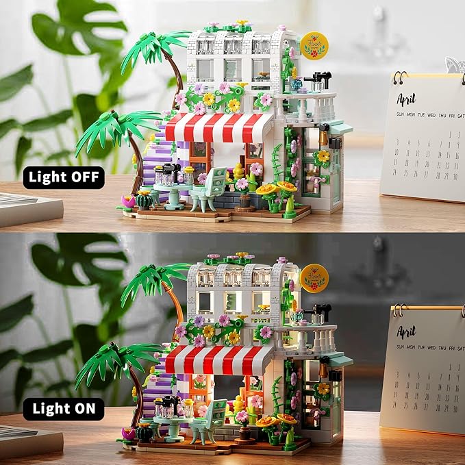 TYCOLE Flower House Building Set,Garden House Building Toy with LED Light,Romantic Greenhouse Model,Christmas Birthday Gift for Friends or girls8-12 (705PCS)
