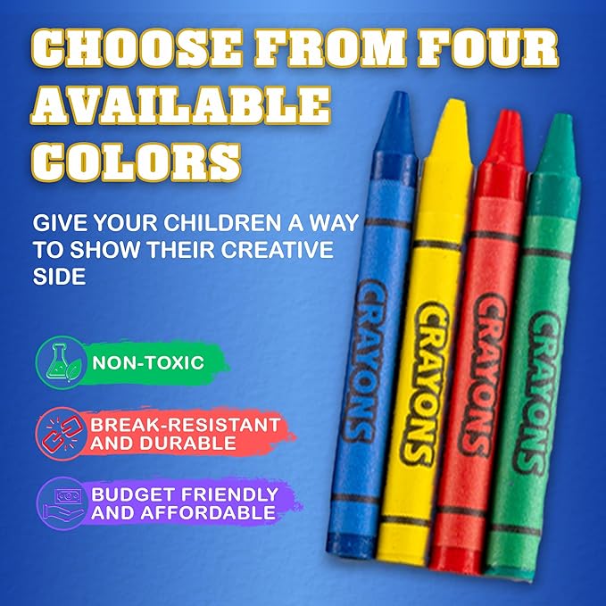 Bedwina Bulk Crayons - 288 Crayons - (Case of 72 4-Packs) Premium Coloring Colors for Kids and Toddlers, Non-Toxic, for Party Favors, Restaurants, Prizes, Goody Bags, Stocking Stuffers
