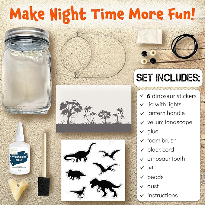 Hapinest DIY Dinosaur Toy Lantern Make Your Own Night Light Kit, Dino Toy Lanterns for Kids, Dinosaur Arts and Crafts Birthday Gift Ideas for Kids Boys Girls Ages 6 7 8 9 10 Years Old & Up