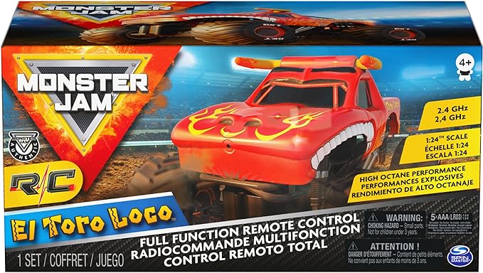 Monster Jam, Official El Toro Loco Remote Control Monster Truck for Boys and Girls, 1:24 Scale, 2.4 GHz, Kids Toys for Ages 4-6+