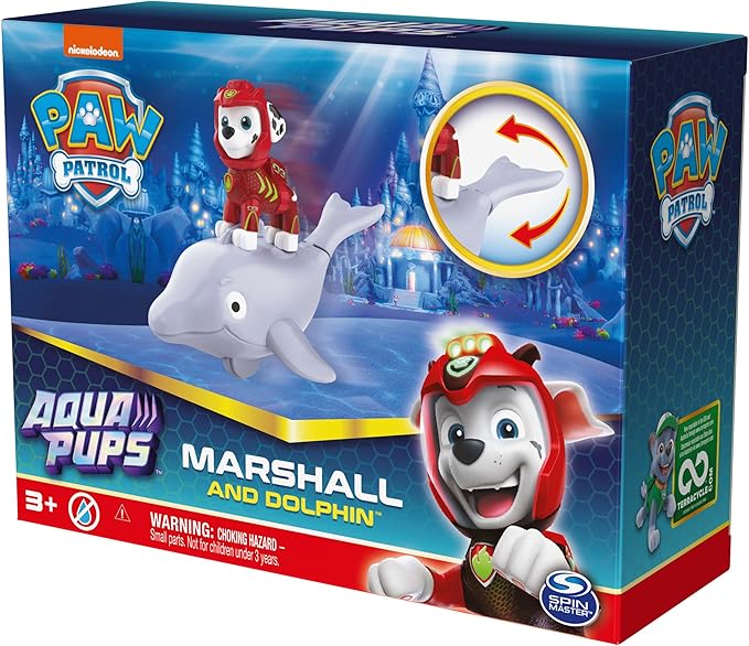 Paw Patrol, Aqua Pups Marshall and Dolphin Action Figures Set, Kids Toys for Ages 3 and up