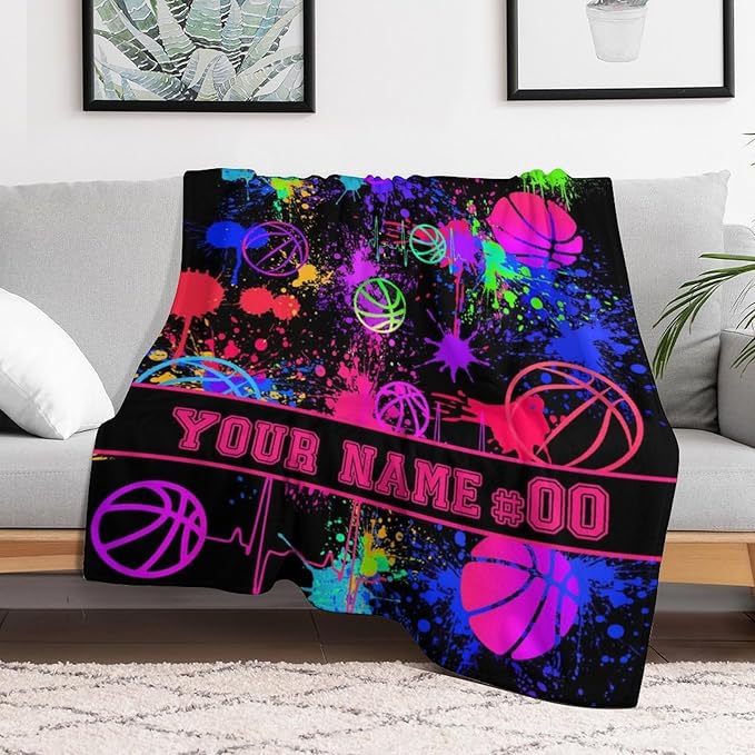 Custom Basketball Blanket - Soft Flannel Sports Basketball Blankets for Girls Boys Kids Basketball Lovers - Warm Basketball Throw Blankets for All Season Lap, Chair, Sofa - 50"x40"