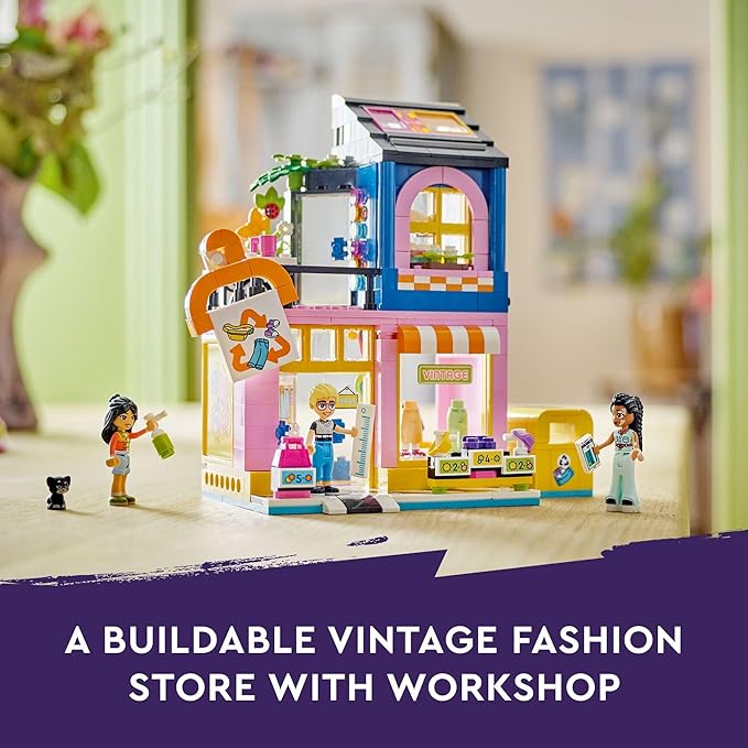 LEGO Friends Vintage Fashion Store, Social-Emotional Toy, Buildable Model, Role-Play Gift Idea for Kids Aged 6 Years Old and Up, Mini-Doll Characters and Cat Figure, Play Together Toy, 42614