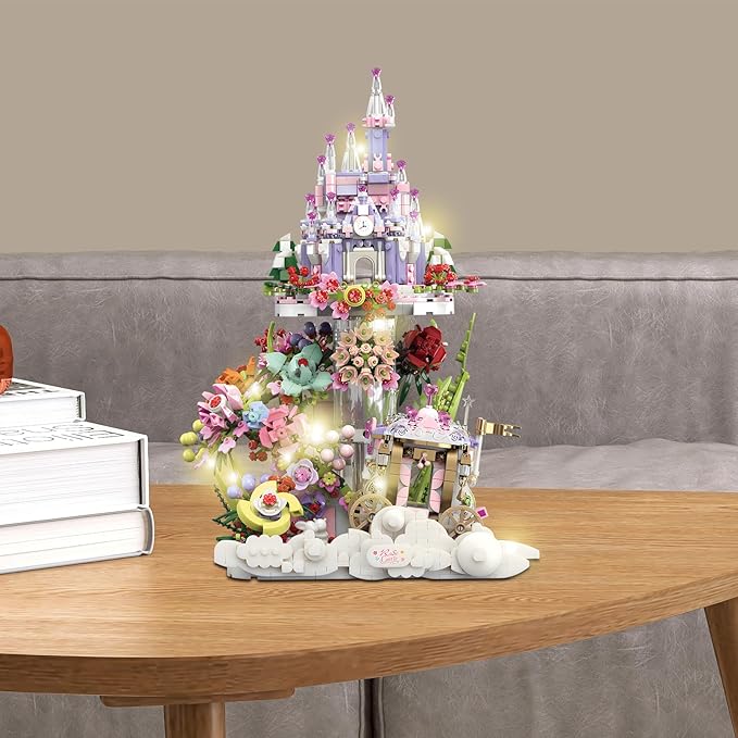 Garden Castle Building Blocks Kit with Led Lighting Flowers for Adults and Kids (1892 Pieces)