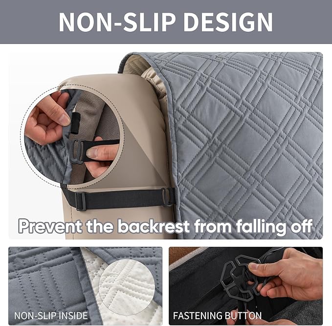 Easehomey Waterproof Loveseat Recliner Cover,Non Slip Reclining Couch Covers for 2 Seat,Dog Chair Cover Furniture Protector Washable Chair Cover with Pocket for Kids,Pets,Dogs(Light Gray,2Seat)