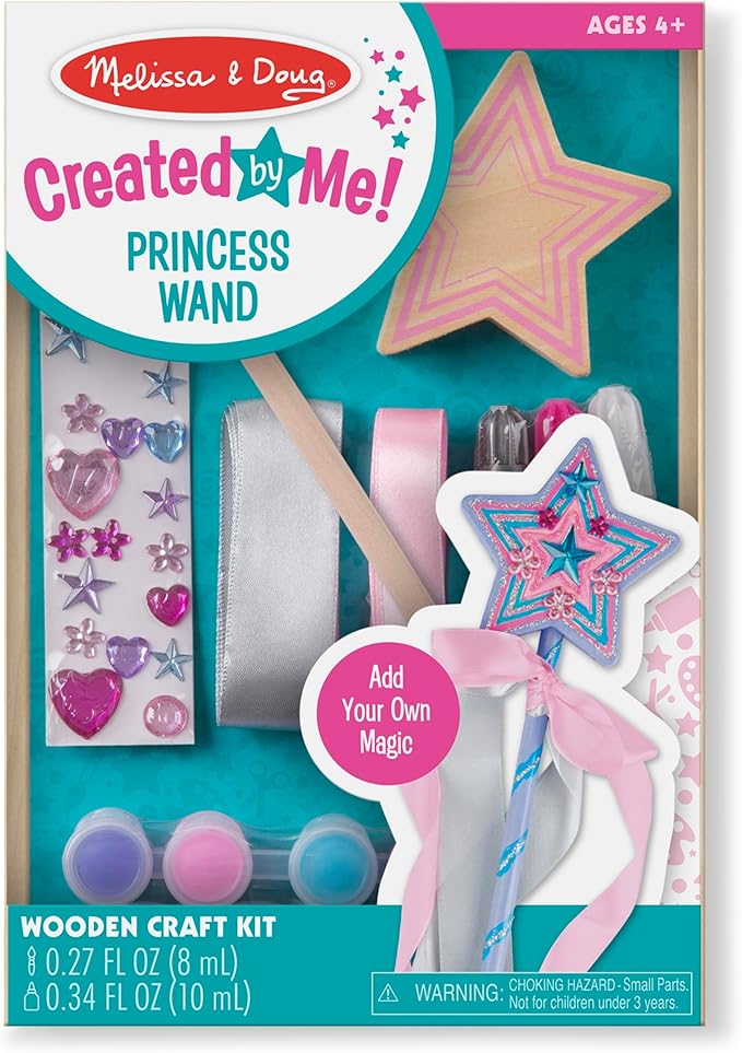 Melissa & Doug Created By Me! Paint & Decorate Your Own Wooden Princess Wand Craft Kit, Pink - Princess Crafts Great For Rainy Days, Princess Toys For Kids Ages 4+