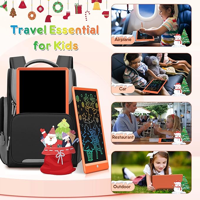 FLUESTON LCD Writing Tablet, Doodle Board Toys Gifts for 3-8 Year Old Girls Boys, 10 Inch Colorful Electronic Board Drawing Pad for Kids, Gifts for Toddler Educational Learning Travel Birthday, Orange