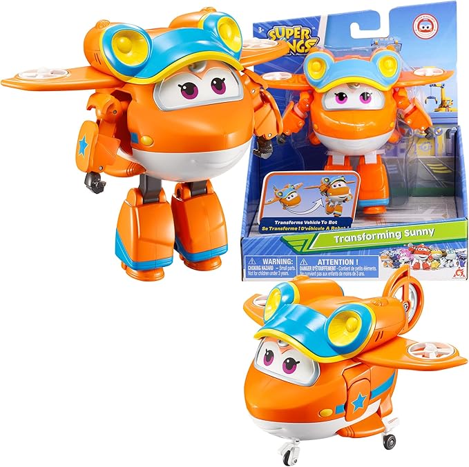 Super Wings 5" Transforming Sunny, Airplane Toys Vehicle Action Figure, Season 5 Plane to Robot in 10 Steps, Birthday Gifts for 3 4 5 year old Boys Girls Preschool Kids, Orange
