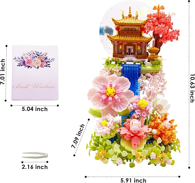Micro Building Blocks Sets，Chinese Flower House Architecture and Cherry Blossom Bonsai Tree Building Toys for Adults，Japanese Sakura House Model，Creative Mini Bricks Gift for Kids 14+，2888 PCS