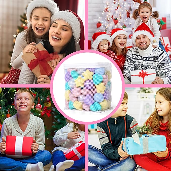 GOGOSO Shape Ball Pits Balls, Star Heart Plastic Play Balls for Toddlers Kids Children, DIY Giant Friendship Bracelet Banner