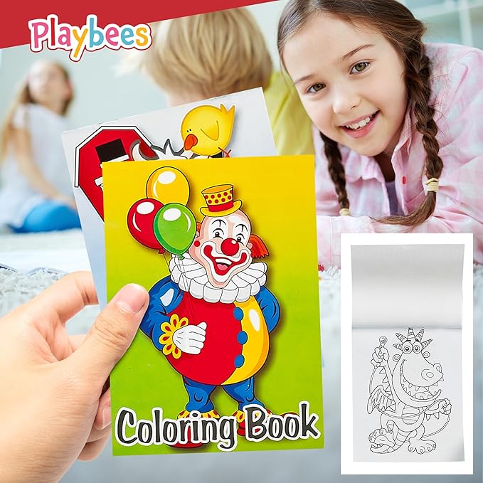 Playbees Mini Coloring Book - 12 Assorted Activity Sheets - 6 Pages Each - Educational Tool, School Supplies - Portable Party Favors, Sensory Tools, Enhance Focus, Creativity - Kids Ages 3+