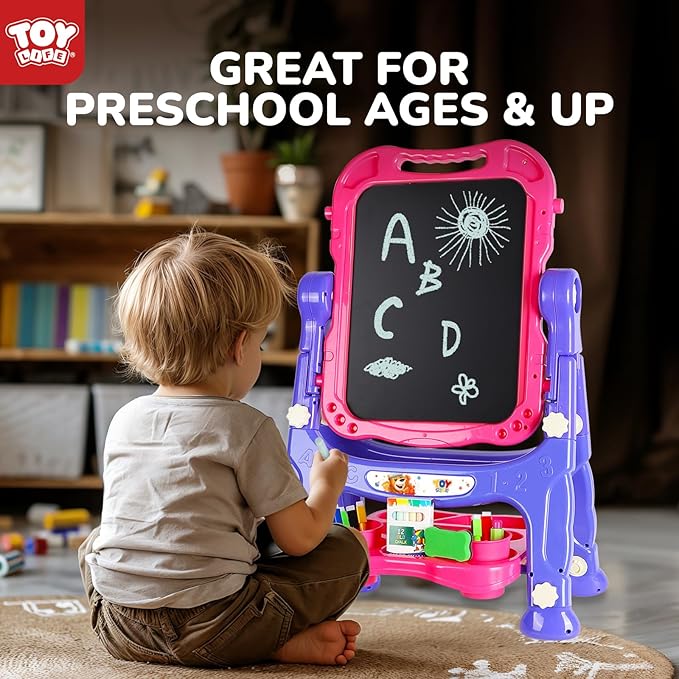 STEAM Life Easel for Kids Art Easel for Toddler Easel - 4in1 Double-Sided Large Magnetic Board Kids Chalkboard Easel Drawing White Board for Kids Magnetic Letters Numbers Christmas Gift for Kids Girls
