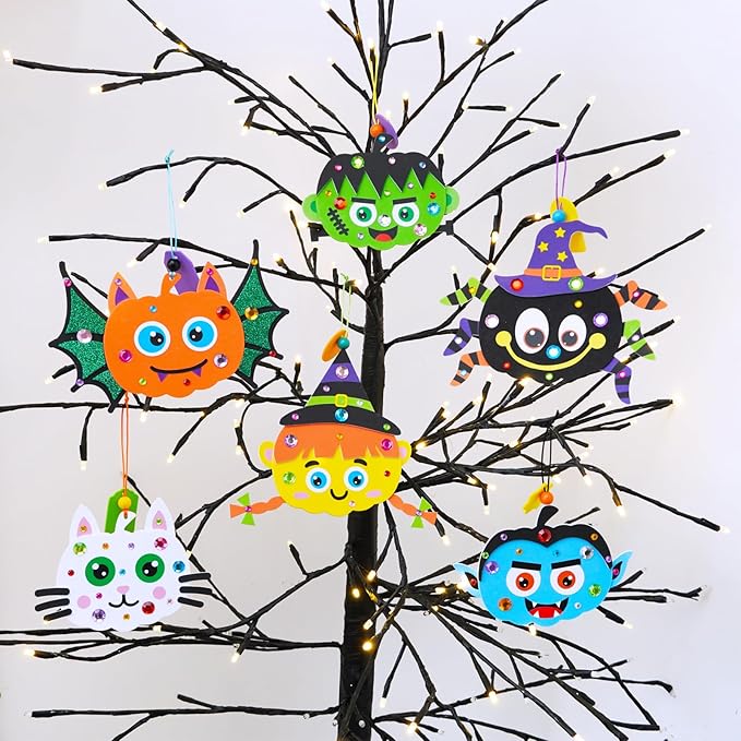 Winlyn 24 Sets Halloween Craft Kits Fall Crafts Autumn Kids Crafts DIY Spider Bat Witch Pumpkin Crafts Foam Stickers Halloween Arts and Crafts for Kids Classroom Activities Art Project Party Favors