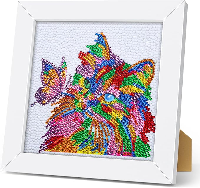 5D Diamond Painting Kits for Kids, Diamond Painting Kits Animals with Wooden Frame, Cat Diamond Painting Kits for Beginners, Girls, Adults, Diamond Painting Pictures, Arts Craft for Home Decor