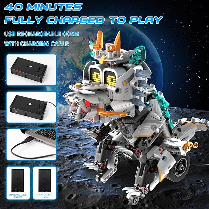 STEM Building Toys for Kids 6-14, Remote & APP Controlled 3in1 STEM Dinosaur Motorcycle Robot Building Kit for Kid with Music Spray, 646 Pcs Building Blocks Set Birthday Xmas Gift Ideas for Boys Girls