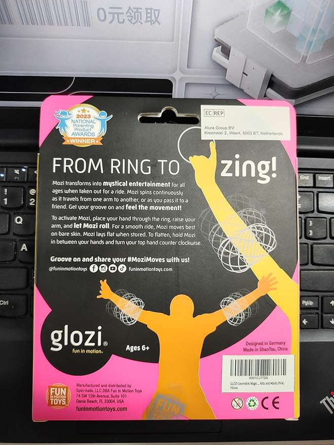 Mozi Glozi Geometric Magic Flow Bracelet - Easy to Use - 3D Bracelet Spiral Toy, Glowing Spinning Bracelet Spiral for Children and Adults (Pink)
