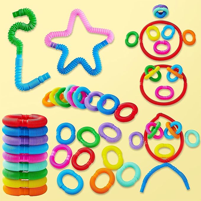 JOYIN 72 Pack Pop Tubes, Sensory Toys（Small） Fidget Tubes Party Favors - 9 Colors, Connectable and Extendable for Stress Relief - Perfect for Party, Classroom Exchange, School Reward
