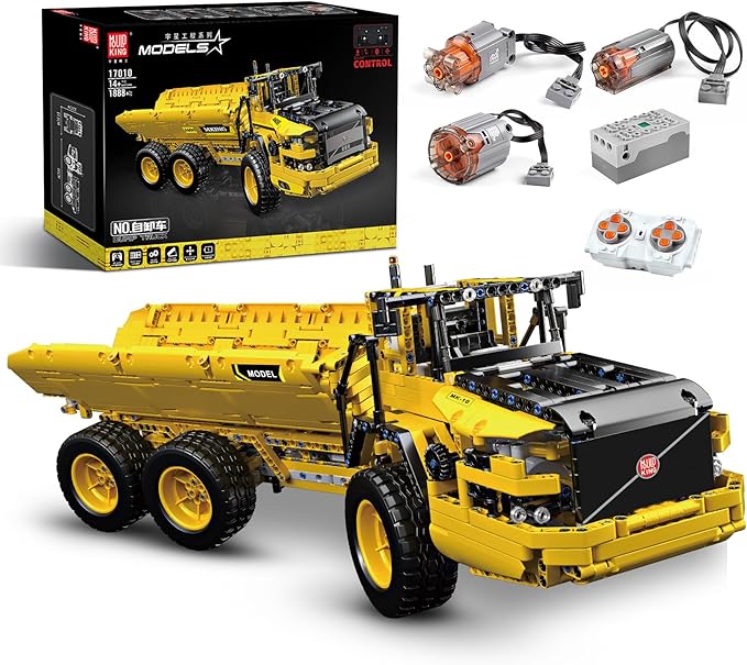 Mould King 17010 Engineering Dump Truck Building Block Kits, MOC Building Blocks Set to Build, Gift for Kids Age 8+/Adult Collections Enthusiasts(1888 Pieces with Motor/APP Remote Control)