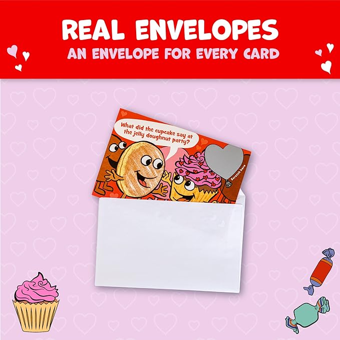 Peaceable Kingdom Valentines Cards for Kids Classroom, Set of 28 Valentines Day Gifts - Scratch off Jokes