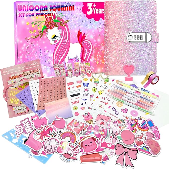 DIY Journal Kit for Girls,Diary for Girls with Lock,DIY Journal Set for Tween & Teen Girls, Stationery Set, Diary Supplies Set, Journaling Art Crafts Kit, Ideal Gifts for Girl