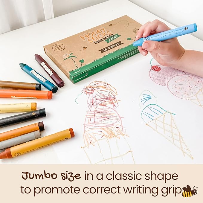 Honeysticks Jumbo Crayons (16 Pack) - 100% Pure Beeswax Crayons - Non Toxic Crayons for Kids - Large Crayons, Easy to Hold and Use, Unbreakable, Eco Friendly, Preschool Art Supplies, For Kids 2-4, 4-8