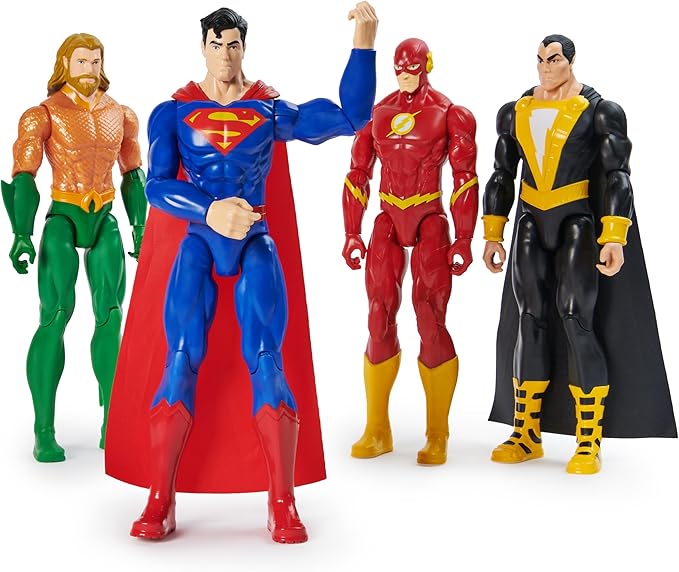 DC Comics, Action Figure 4-Pack, Aquaman, Superman, The Flash, Black Adam, 12-inch, Collectible Superhero Kids Toys for Boys and Girls, Ages 3+