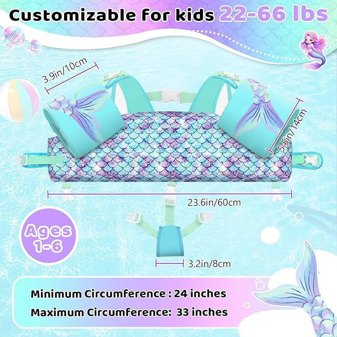 Vvinca Separable Toddler Swim Vest Fit 22-66 Lbs（1-6 Years）|2025 Newest 3 in 1 Pool Float & Arm Bands Boys and Girls, Adjustable Sturdy Safety for Infant 1 2 3 4 5 6 Year
