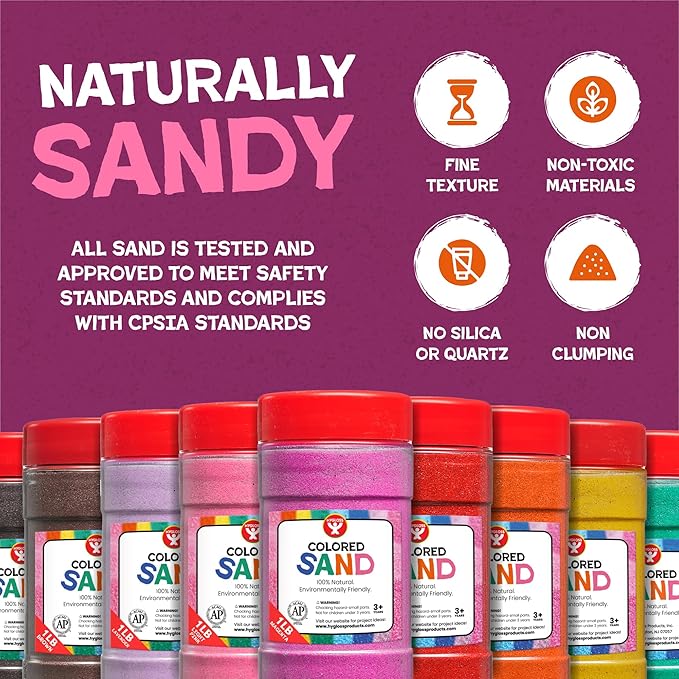 Hygloss Products Colored Play Sand - Assorted Colorful Craft Art Bucket O' Sand, 3 lb, Black