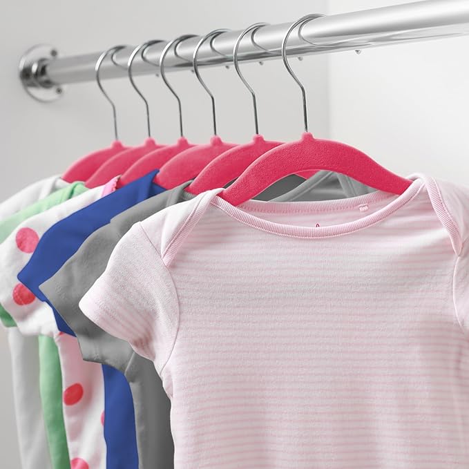 Casafield 50 Velvet Baby Hangers - 11" Size for Infant & Toddler Clothes - Pink