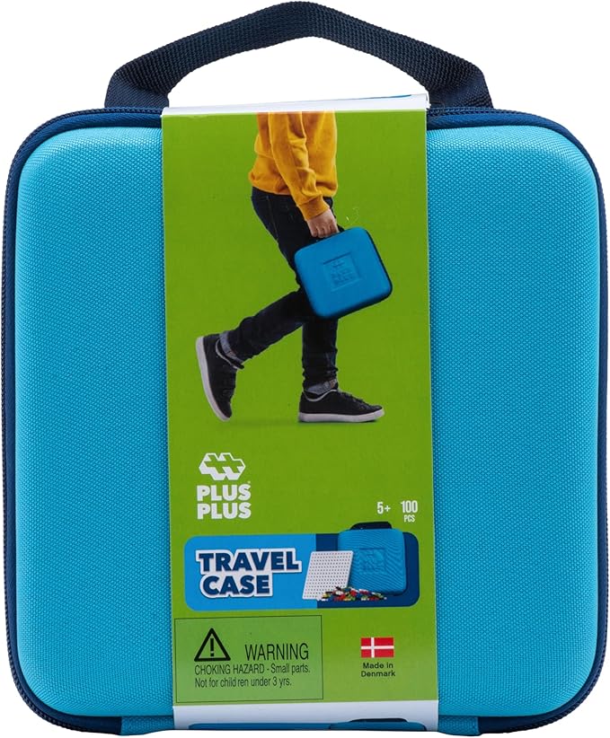 PLUS PLUS Building Set with Travel Case, 3D Open Ended Stem Toy for Kids, 100 Mini Interlocking Pieces, 1 White Baseplate