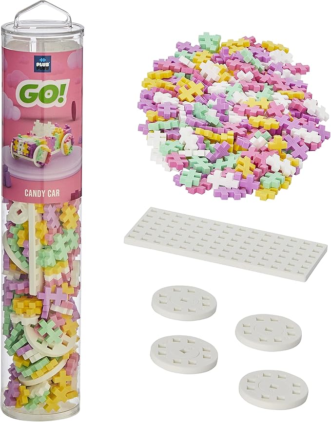Plus Plus Color Cars Tube, Car Building Block Kit, 3D Puzzle Stem Toy Set for Kids, 200 Mini Interlocking Pieces - Candy