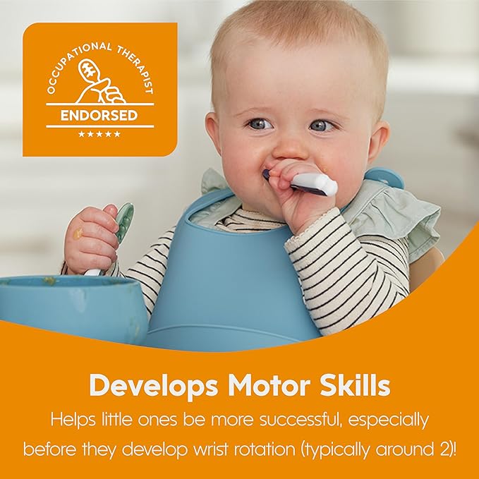 NumNum Suction Bowl + Pre-Spoon GOOtensils Self Feeding Set for Babies & Toddlers | Baby Spoon Set (Stage 1+ 2) | 100% Food Grade Silicone BPA-Free | Strong Suction | 4 months+ (Blue/Navy)