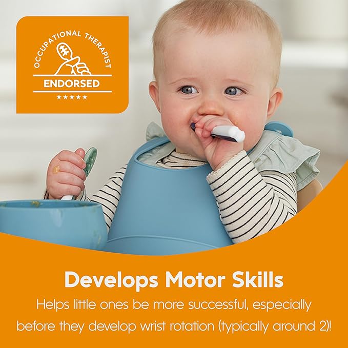 NumNum Baby Spoons Set, Pre-Spoon GOOtensils for Kids Aged 6+ Months - First Stage, Baby Led Weaning (BLW) Spoon - Self Feeding, Silicone Toddler Food Utensils - 4 Spoons, Neutral Colors