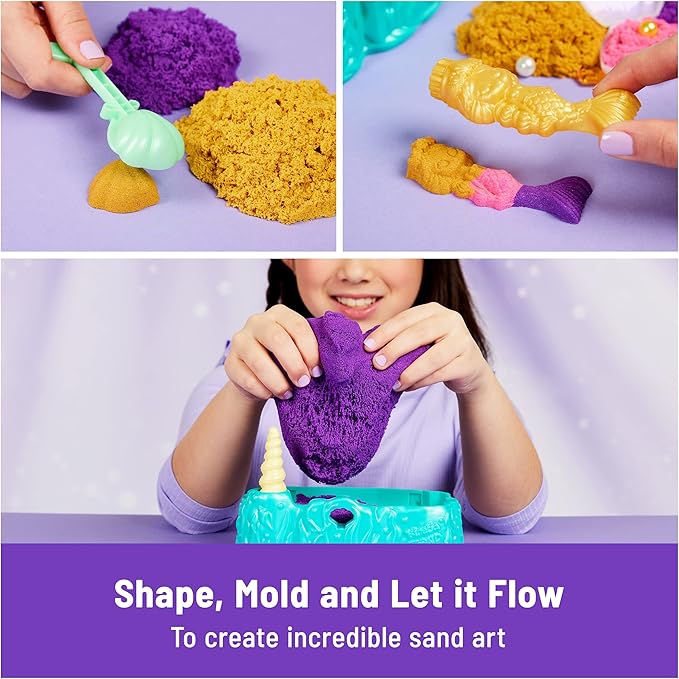 Kinetic Sand, Mermaid Crystal Playset, Over 1lb of Play Sand, Gold Shimmer Sand, Storage and Tools, Sensory Toys for Kids Ages 3 and up