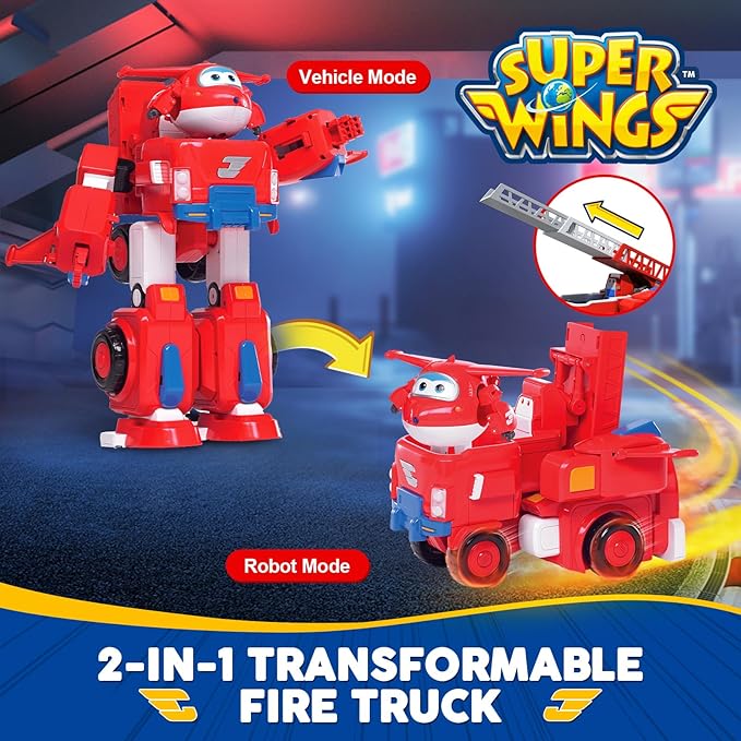 Super Wings 14" Transforming Jett's Super Robot Airplane | Action Figure | Ages 3-5 | Birthday Gift | Lights & Sounds