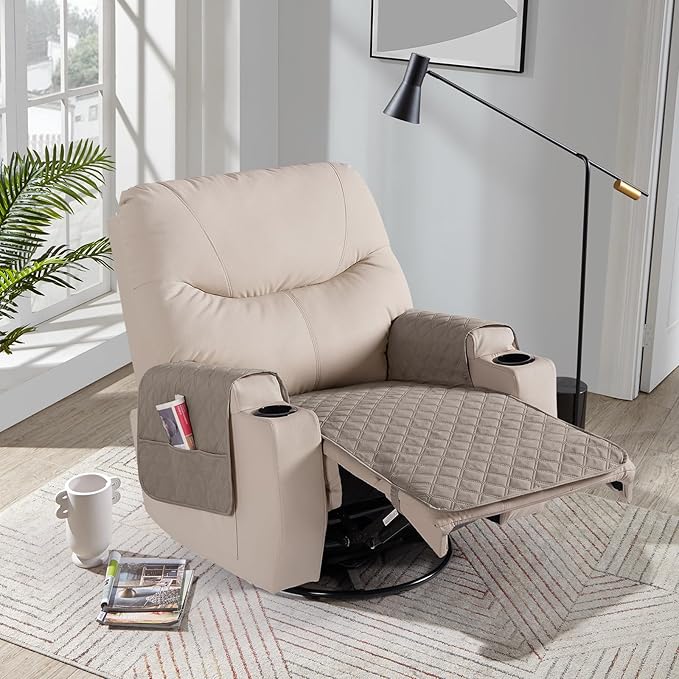 Ruaozz Waterproof Recliner Chair Covers Non Slip Chair Covers Recliner Seat Cover with Arms Washable Recliner Covers for Reclining Chair with Pocket, Covers for Recliner Chair (Khaki, Small-22'')