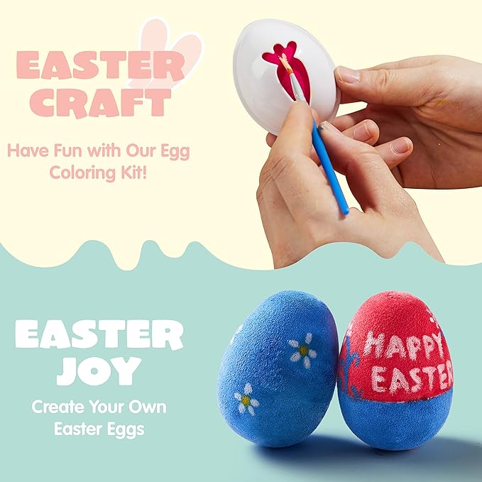 Klever Kits 24Pcs Easter Eggs Painting Kit Easter Egg Coloring Craft DIY Doodle for Kids with Stickers and Stencils for Theme Party, Creativity Activities, Decoration