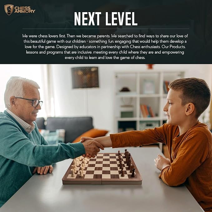 Chess Set Magnetic - Premium Wooden Board Game with a Portable Wood Case and Secure Storage for Pieces, Set for Kids and Adults (Walnut Wood) - Chess Armory