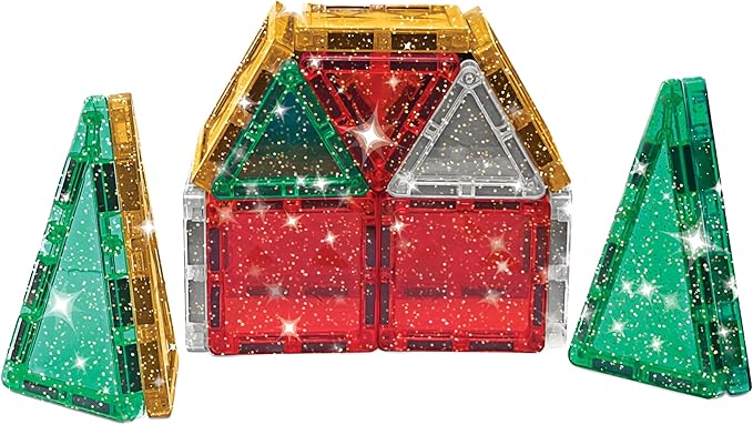 CreateOn Crayola Holiday Glitter Mini PIP Magnetic Tiles, Magnetic Kids’ Building Toys, STEM Learning Travel Toys for Boys and Girls, 27-Piece Set