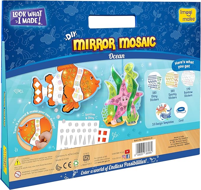 Imagimake Mirror Mosaic Ocean Theme Kids Art Set | DIY Craft Kit with Foil Stickers | Mosaic Kit for Kids | Birthday Gift for Boys and Girls Ages 3-8 | Toys for 4 Year Old Boys