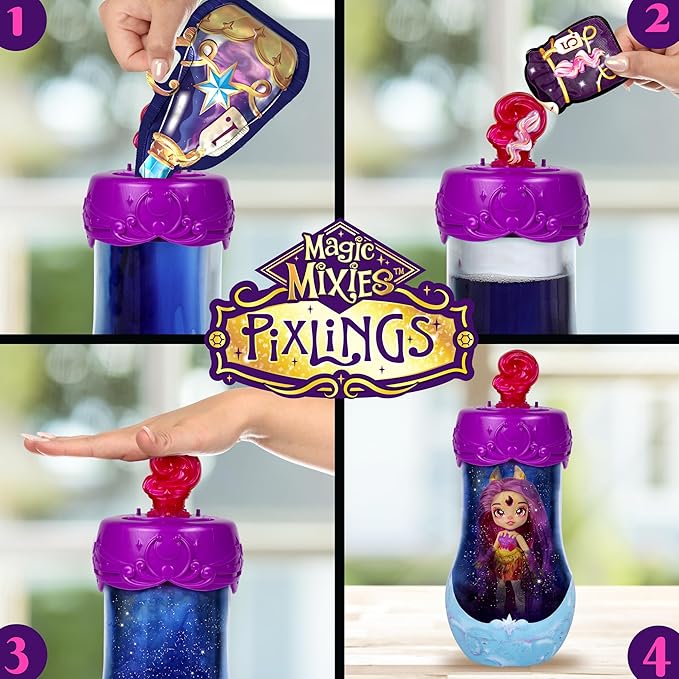 Magic Mixies Pixlings Deluxe Pack, Pippa The Firehorse, Shimmer Reveal, Create & Mix Potion That Magically Reveals 6.5" Pixling Doll Inside Potion Bottle - Exclusive Mini Mixies & 6 Hair Accessories