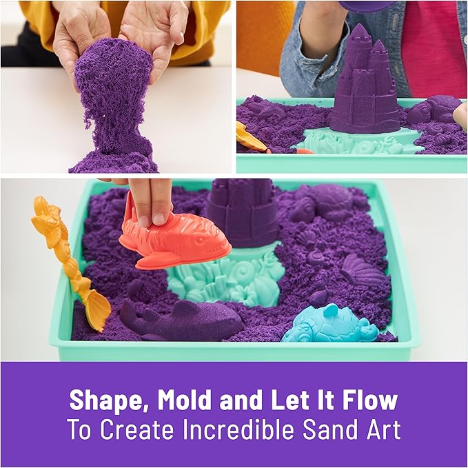 Kinetic Sand, Sandbox Set with 1lb Purple Play Sand, 4 Tools & Molds, Storage, Sensory Toys for Kids Ages 3 and up