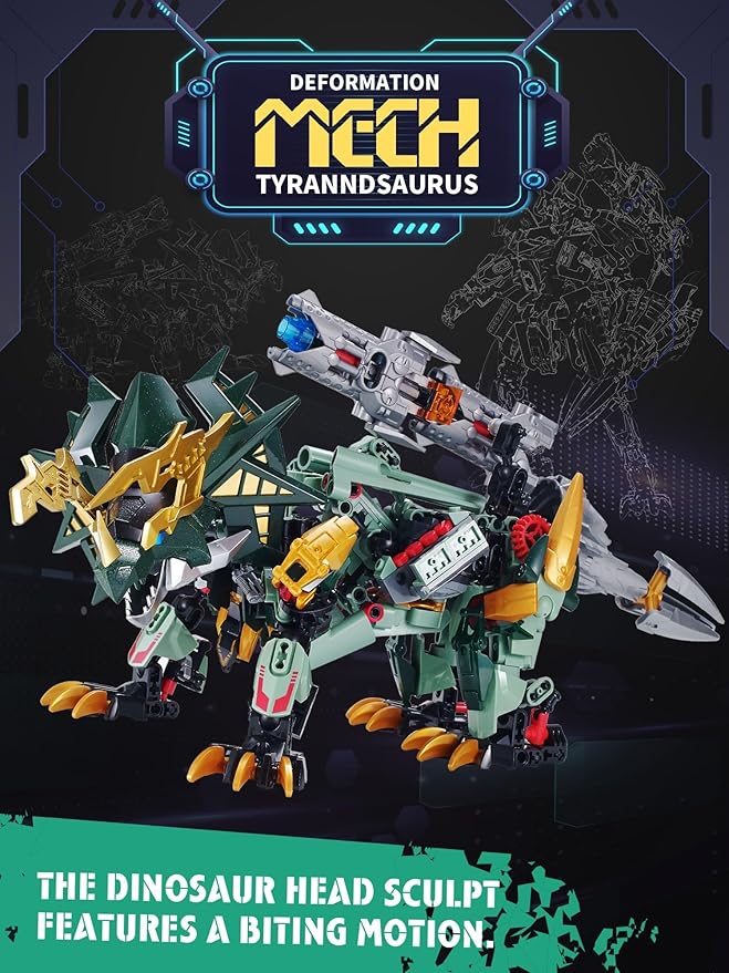 Dinosaurs Sets Mech Transform Triceratops 2-in-1 Building Blocks, Robot Transforming Toys Action Figures Building Kits Model, Birthday for Boys, Adult Age 8-12 (Triceratops)