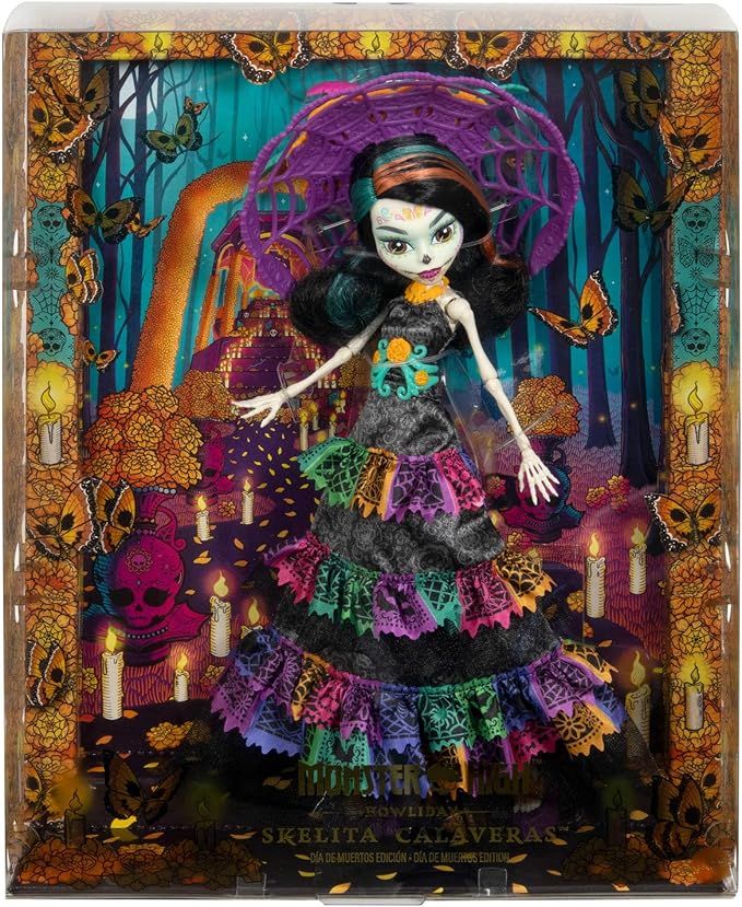Monster High Doll, Skelita Calaveras Día De Muertos 2024 Howliday Collectible with La Catrina Hat, Papel Picado Dress, and Displayable Packaging